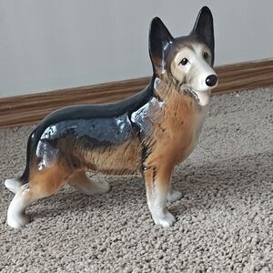 Elegant Canine Ceramic Sculpture - Black and Tan